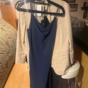 Navy Cowl Neck Slip Dress